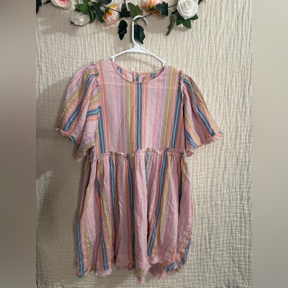 Show Me Your Mumu Brooks Babydoll Mini Dress Paradise Stripe. - Picture 3 of 5